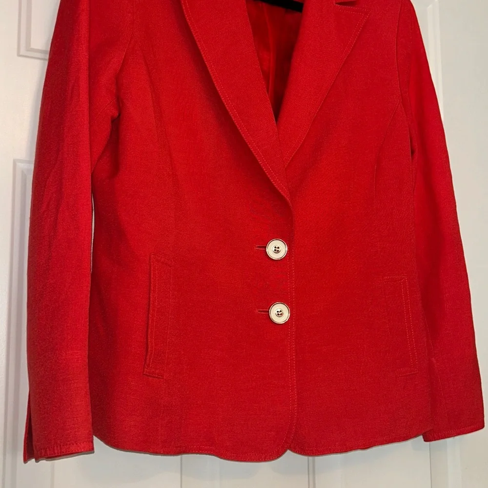 Kasper Women's Linen Blazer 14 Coral Lined Single Breasted Career Tailored